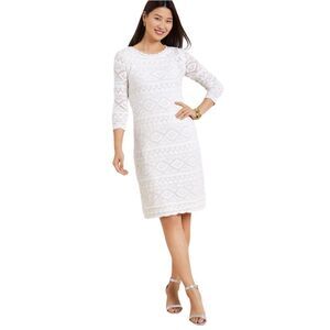 Talbots Crochet Sweater Dress Long Sleeve Lace Knit White Size M